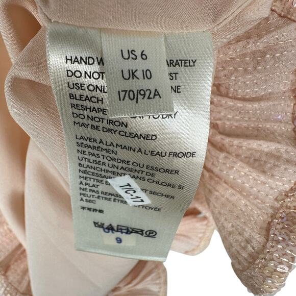by Anthropologie Amelie Cami Tank Top Womens Size 6 Peach Pink Sequin Ruffle - Picture 10 of 15